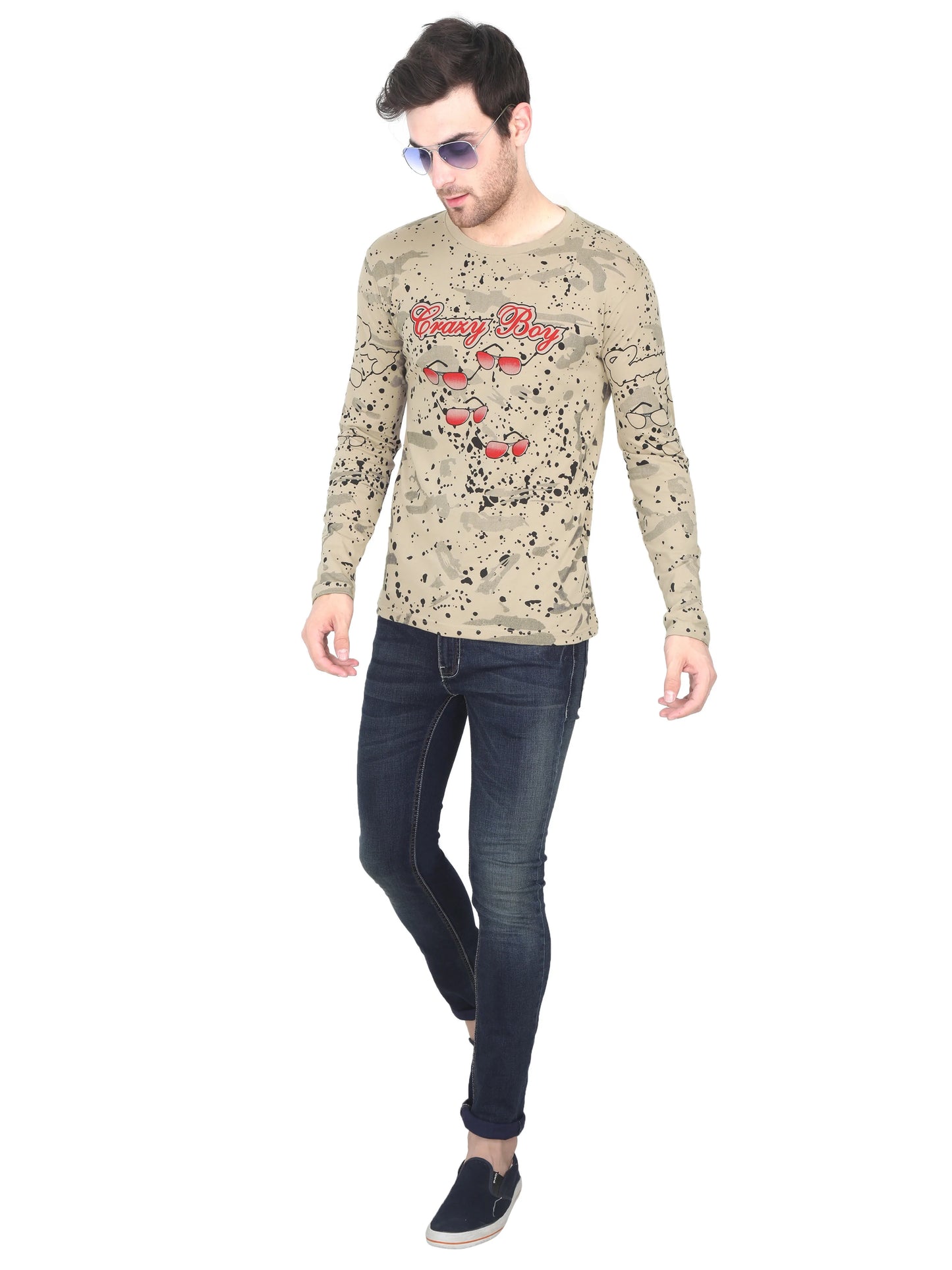 Men's Cotton Round Neck Full Sleeve All Over Printed T-Shirt - Fleximaa