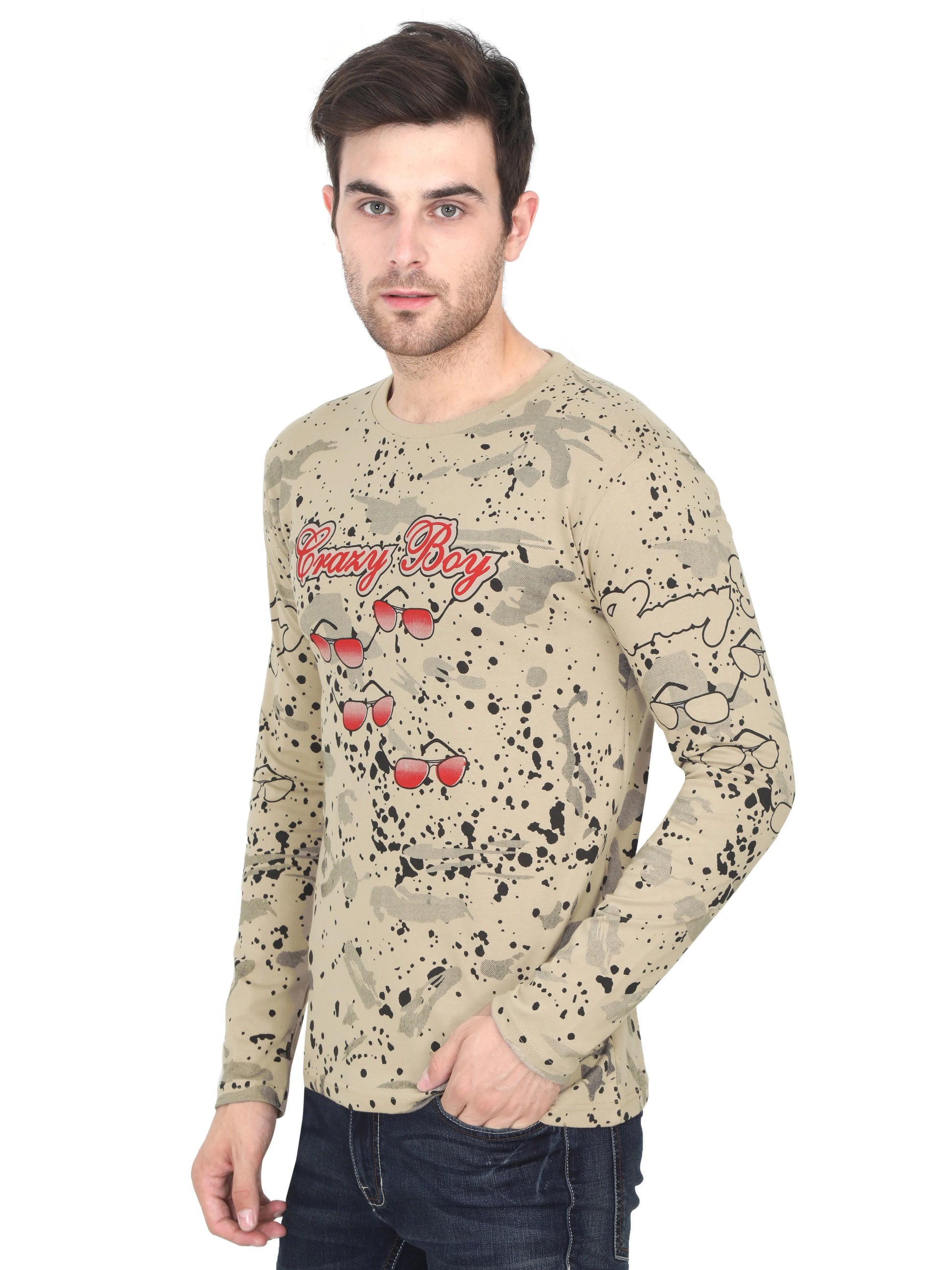 Men's Cotton Round Neck Full Sleeve All Over Printed T-Shirt - Fleximaa