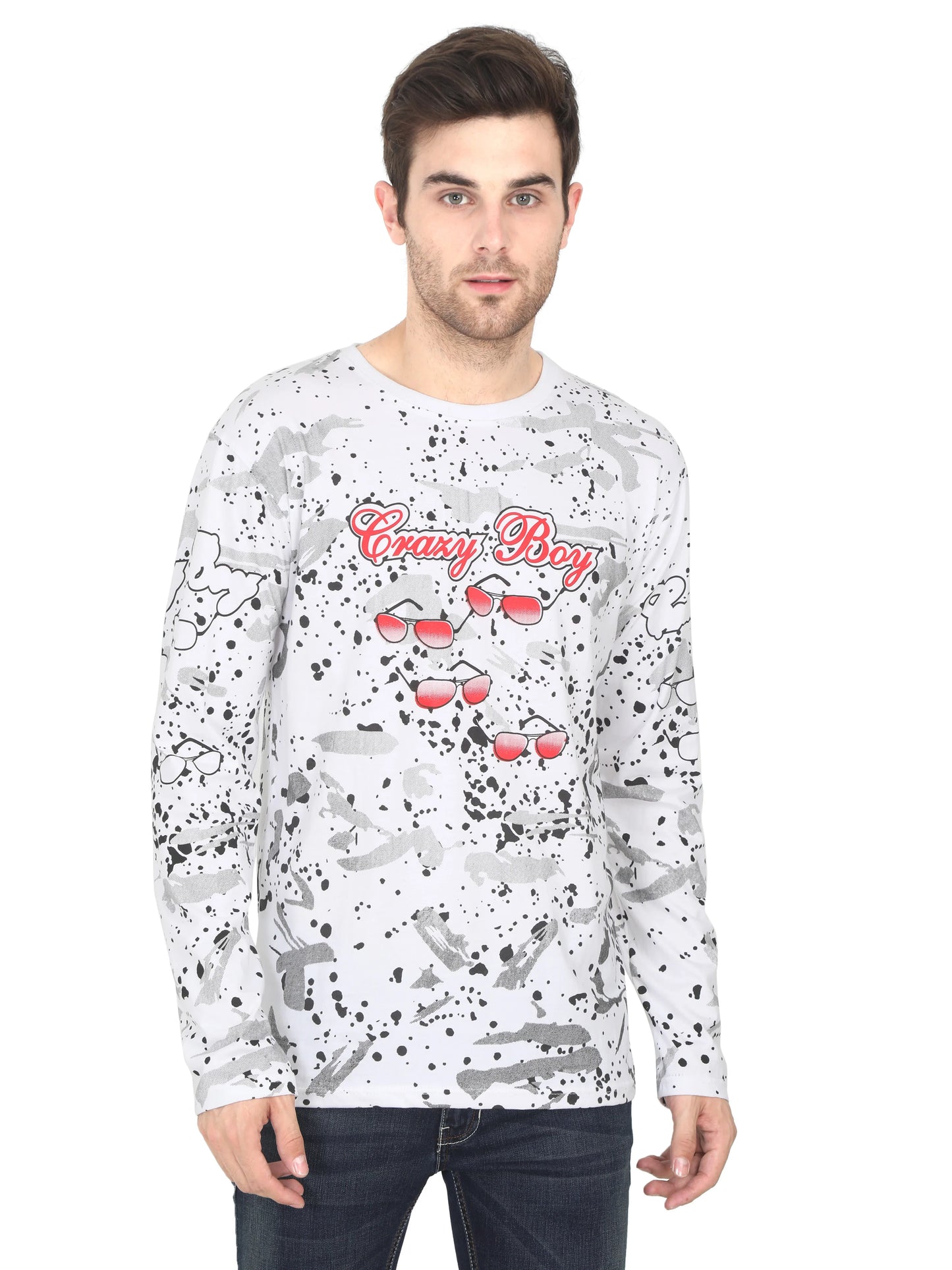 Men's Cotton Round Neck Full Sleeve All Over Printed T-Shirt - Fleximaa