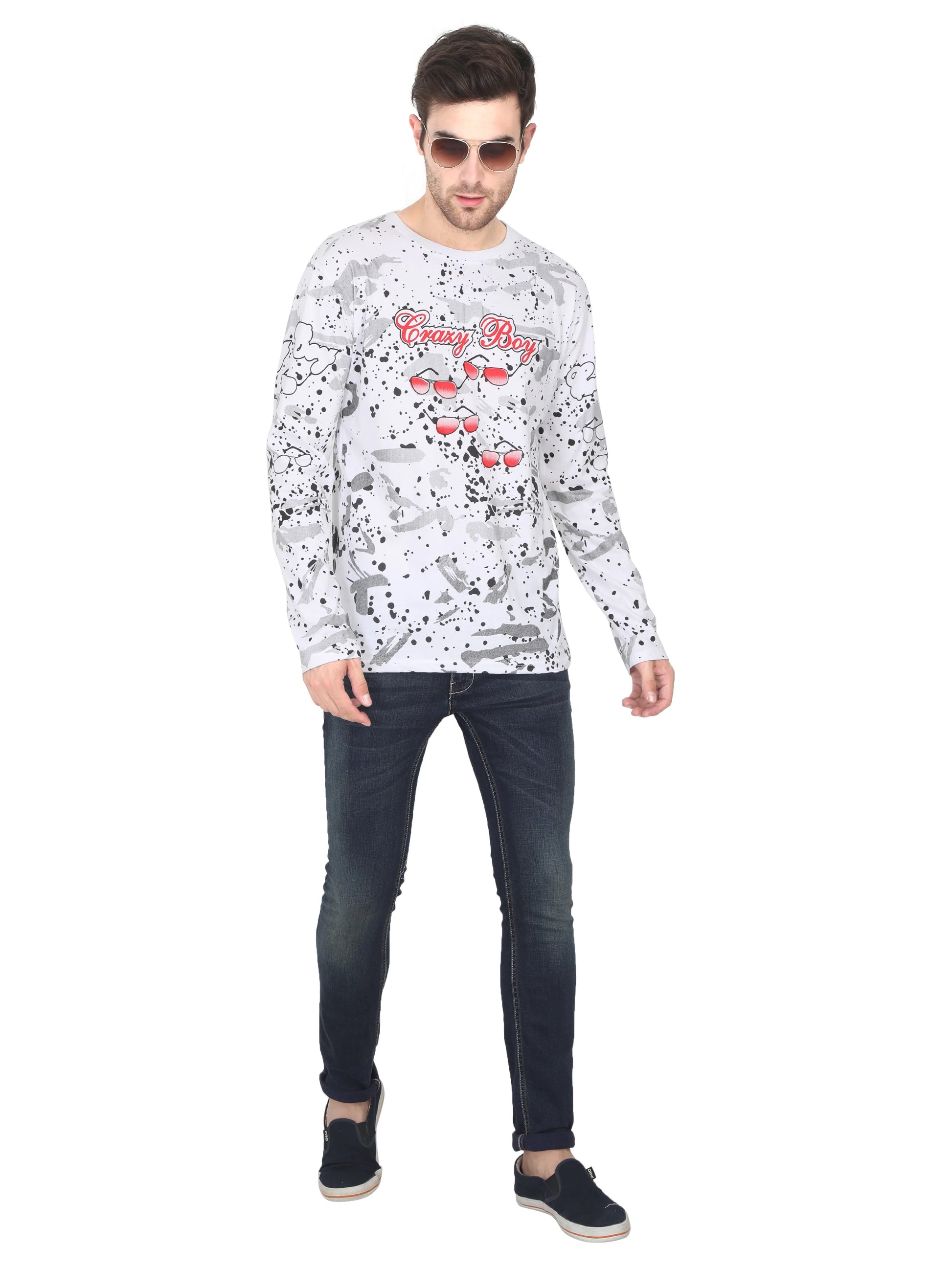 Men's Cotton Round Neck Full Sleeve All Over Printed T-Shirt - Fleximaa