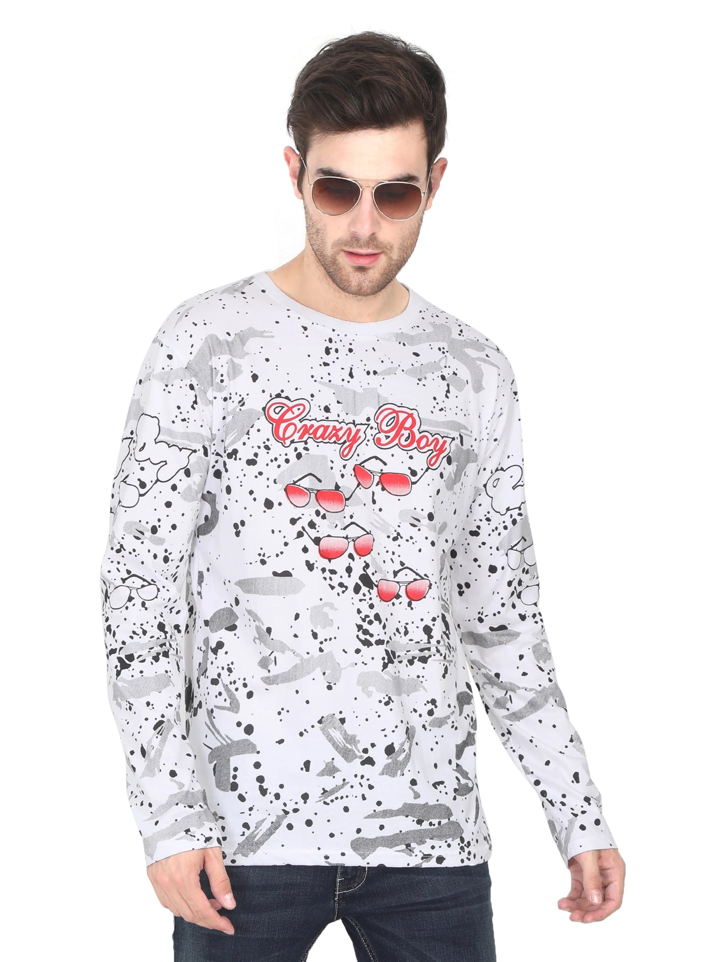 Men's Cotton Round Neck Full Sleeve All Over Printed T-Shirt - Fleximaa