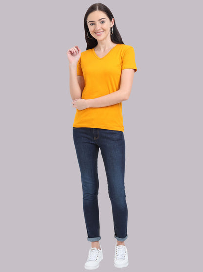 Fleximaa Women's Cotton Plain V Neck Half Sleeve T-Shirt - fleximaa-so