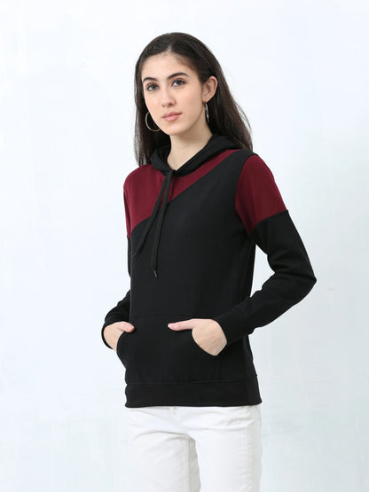 Fleximaa Womens Cotton Color Block Greyblack Sweatshirt Hoodies 3XL Size - fleximaa-so