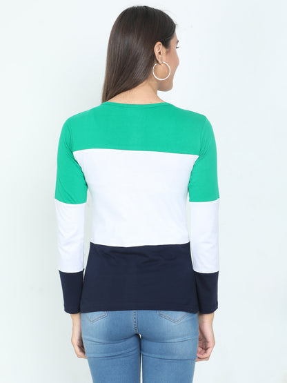Women's Cotton Color Block Full Sleeve T-Shirt