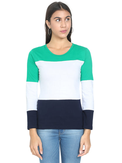 Women's Cotton Color Block Full Sleeve T-Shirt