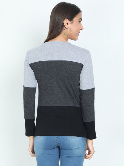 Women's Cotton Color Block Full Sleeve T-Shirt