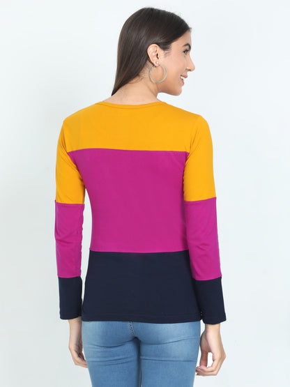 Women's Cotton Color Block Full Sleeve T-Shirt