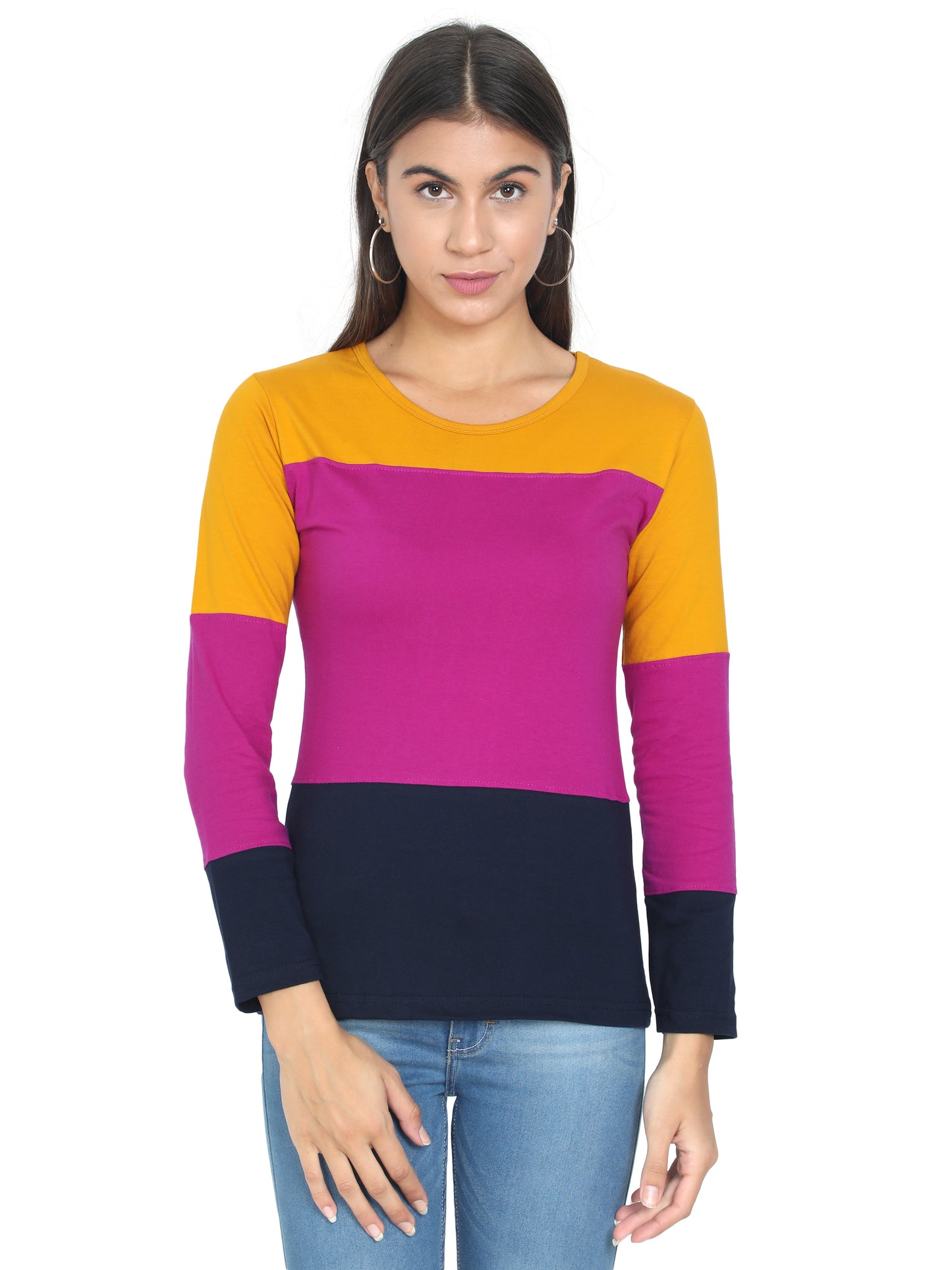 Women's Cotton Color Block Full Sleeve T-Shirt