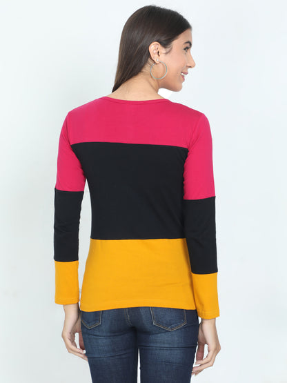 Women's Cotton Color Block Full Sleeve T-Shirt