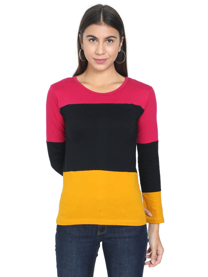 Women's Cotton Color Block Full Sleeve T-Shirt