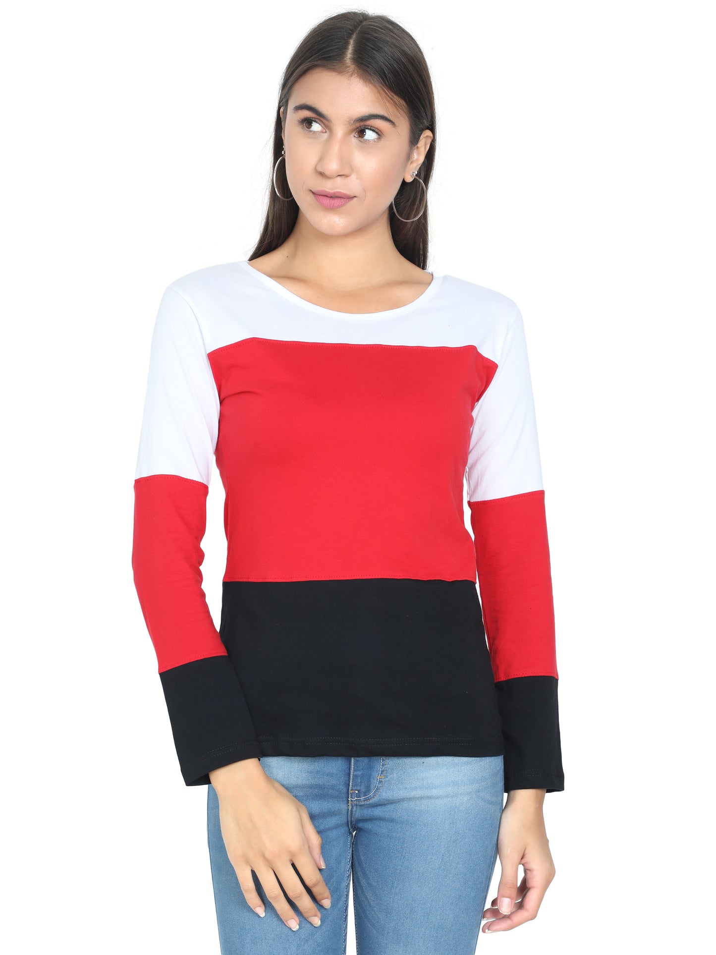 Women's Cotton Color Block Full Sleeve T-Shirt