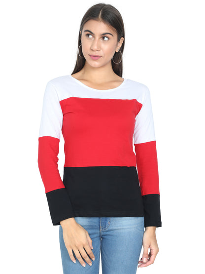 Women's Cotton Color Block Full Sleeve T-Shirt