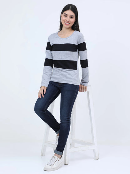 Fleximaa Women's Cotton Color Block Full Sleeve T-Shirt - fleximaa-so