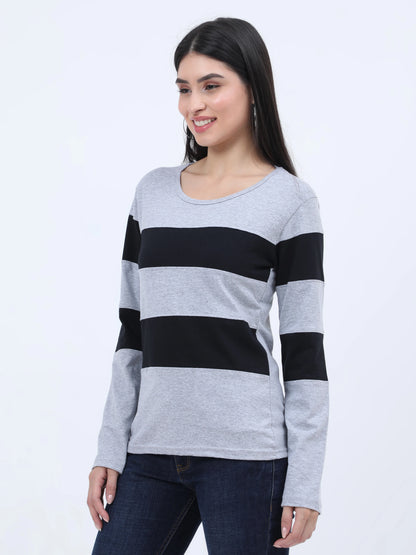 Fleximaa Women's Cotton Color Block Full Sleeve T-Shirt - fleximaa-so