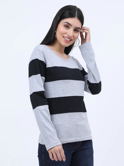 Fleximaa Women's Cotton Color Block Full Sleeve T-Shirt - fleximaa-so