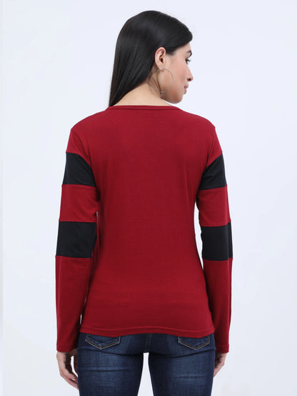 Fleximaa Women's Cotton Color Block Full Sleeve T-Shirt - fleximaa-so