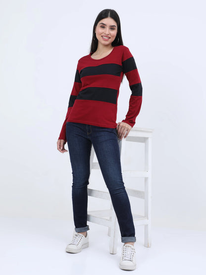 Fleximaa Women's Cotton Color Block Full Sleeve T-Shirt - fleximaa-so