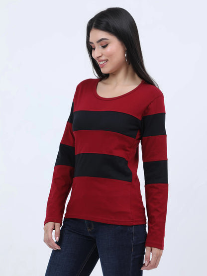 Fleximaa Women's Cotton Color Block Full Sleeve T-Shirt - fleximaa-so