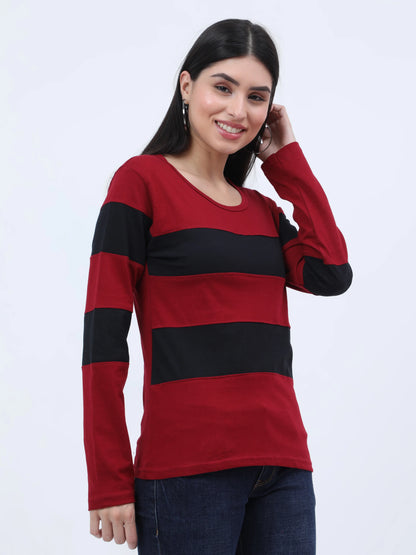 Fleximaa Women's Cotton Color Block Full Sleeve T-Shirt - fleximaa-so