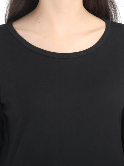 Women's Cotton Plain Round Neck Full Sleeve Black Color T-Shirt