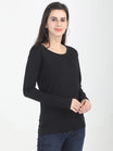 Women's Cotton Plain Round Neck Full Sleeve Black Color T-Shirt