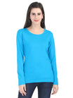 Women's Cotton Plain Round Neck Full Sleeve Blue Color T-Shirt