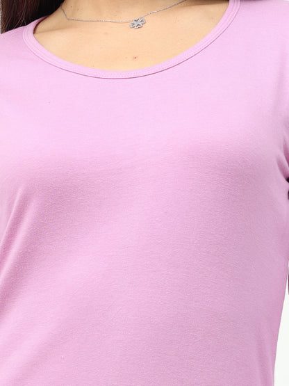 Women's Cotton Plain Round Neck Full Sleeve Lavender Color T-Shirt