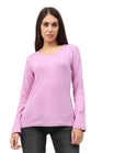 Women's Cotton Plain Round Neck Full Sleeve Lavender Color T-Shirt