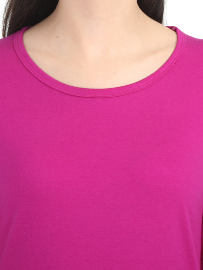 Women's Cotton Plain Round Neck Full Sleeve Magenta Color T-Shirt