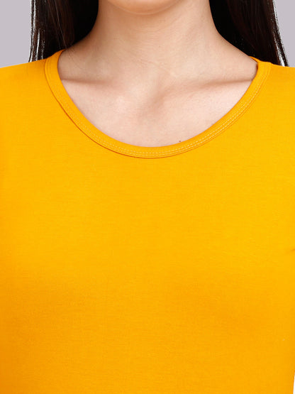 Women's Cotton Plain Round Neck Full Sleeve Mustard Yellow Color T-Shirt