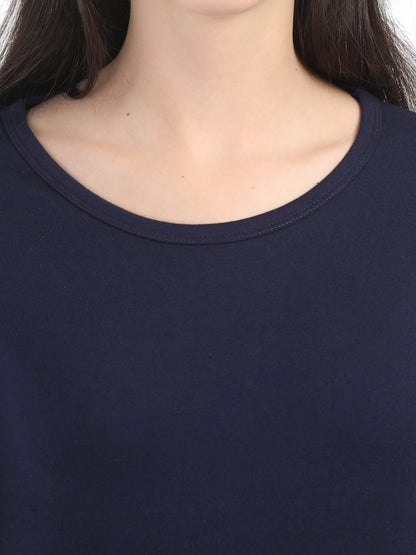 Women's Cotton Plain Round Neck Full Sleeve Navy Blue Color T-Shirt