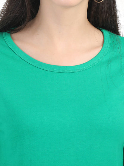 Women's Cotton Plain Round Neck Full Sleeve Pakistan Green Color T-Shirt