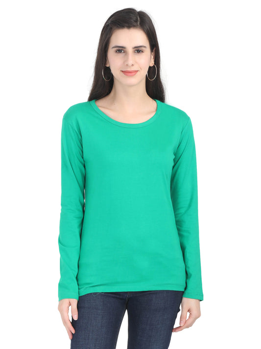 Women's Cotton Plain Round Neck Full Sleeve Pakistan Green Color T-Shirt