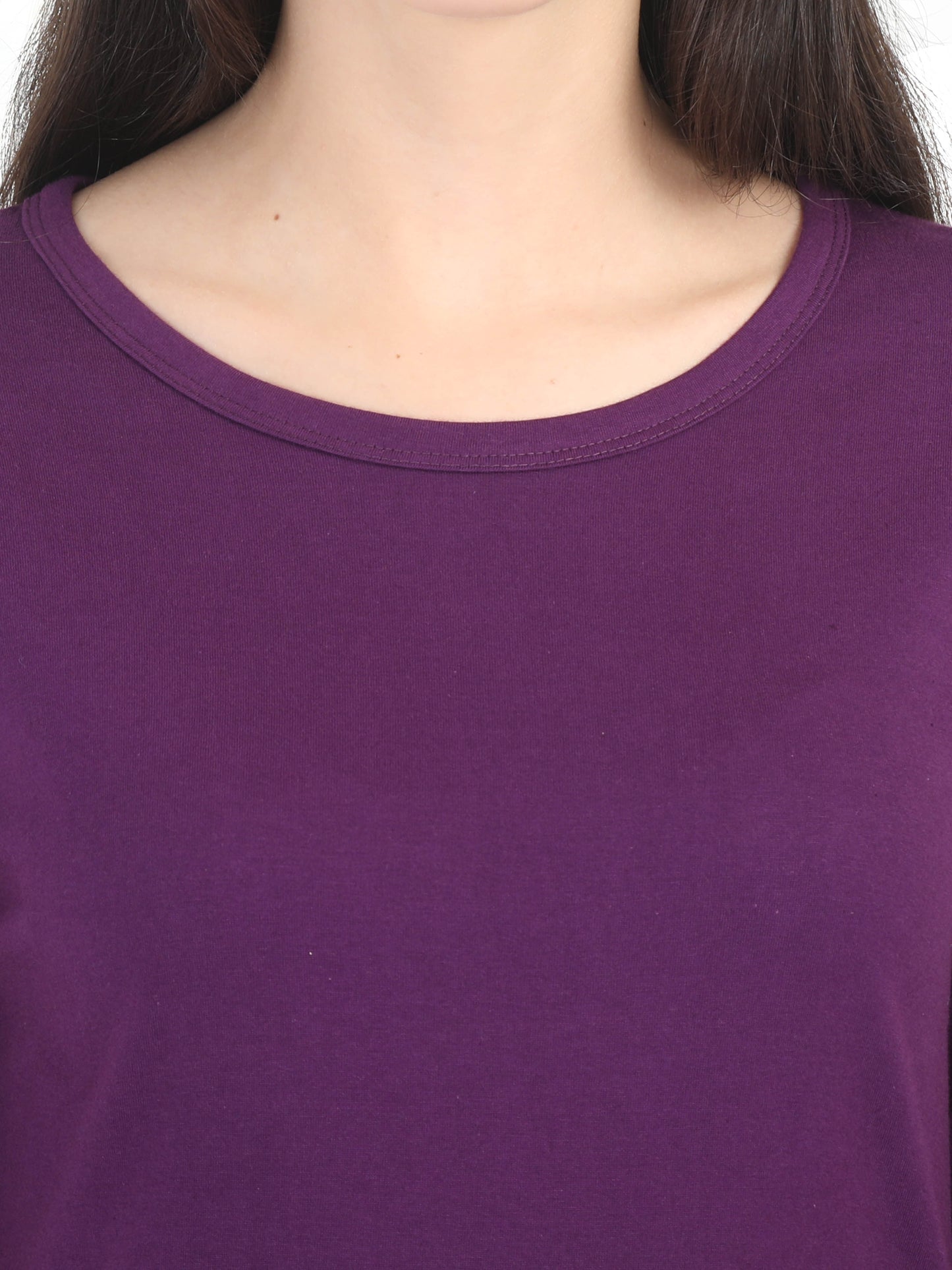 Women's Cotton Plain Round Neck Full Sleeve Purple Color T-Shirt