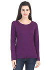 Women's Cotton Plain Round Neck Full Sleeve Purple Color T-Shirt