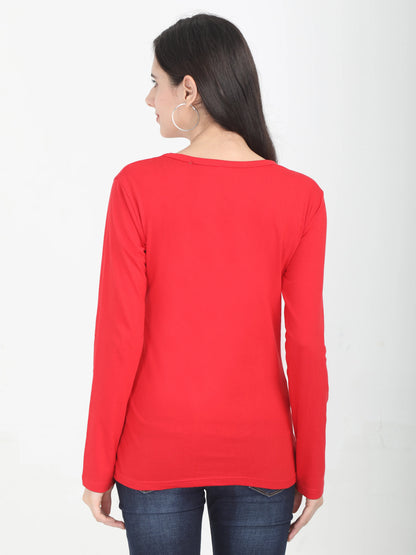 Women's Cotton Plain Round Neck Full Sleeve Red Color T-Shirt