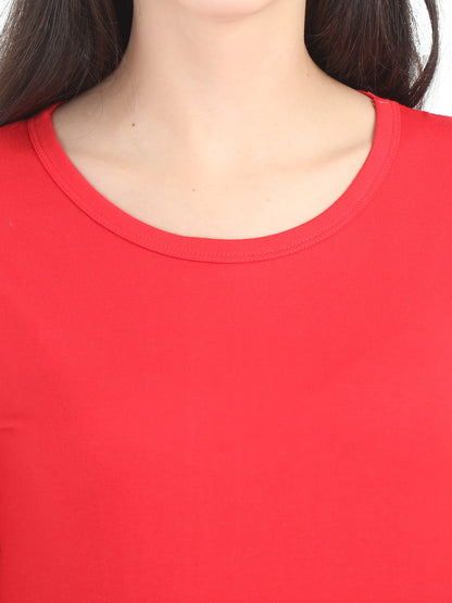 Women's Cotton Plain Round Neck Full Sleeve Red Color T-Shirt