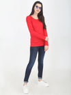 Women's Cotton Plain Round Neck Full Sleeve Red Color T-Shirt