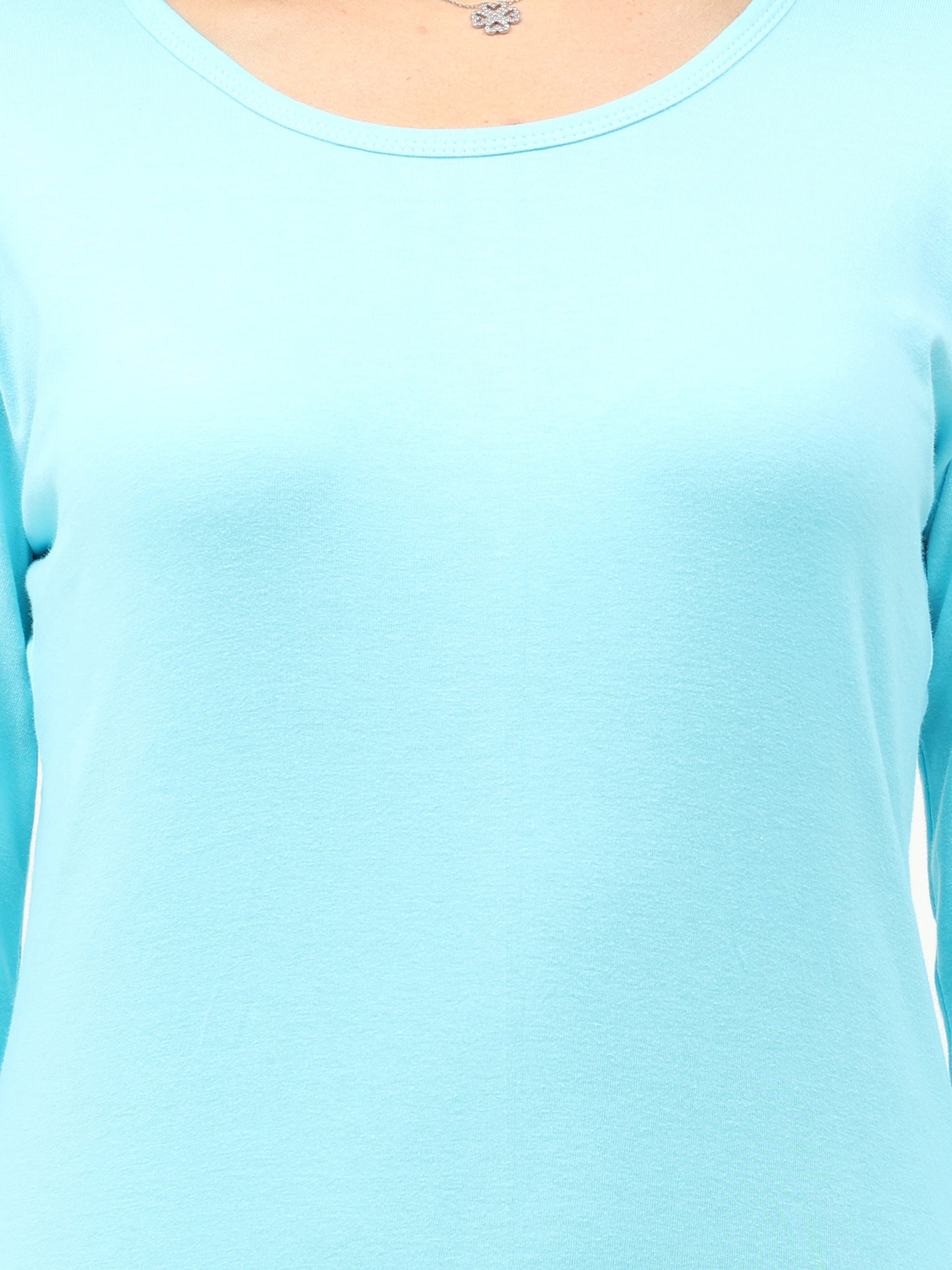 Women's Cotton Plain Round Neck Full Sleeve Sky Blue Color T-Shirt