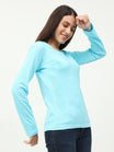 Women's Cotton Plain Round Neck Full Sleeve Sky Blue Color T-Shirt