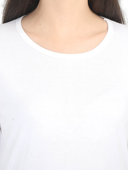 Women's Cotton Plain Round Neck Full Sleeve White Color T-Shirt