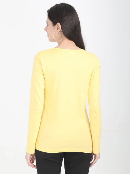 Women's Cotton Plain Round Neck Full Sleeve Yellow Color T-Shirt