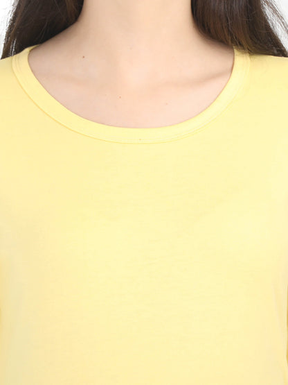 Women's Cotton Plain Round Neck Full Sleeve Yellow Color T-Shirt