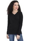 Women's Cotton Plain V Neck Full Sleeve Black Color T-Shirt