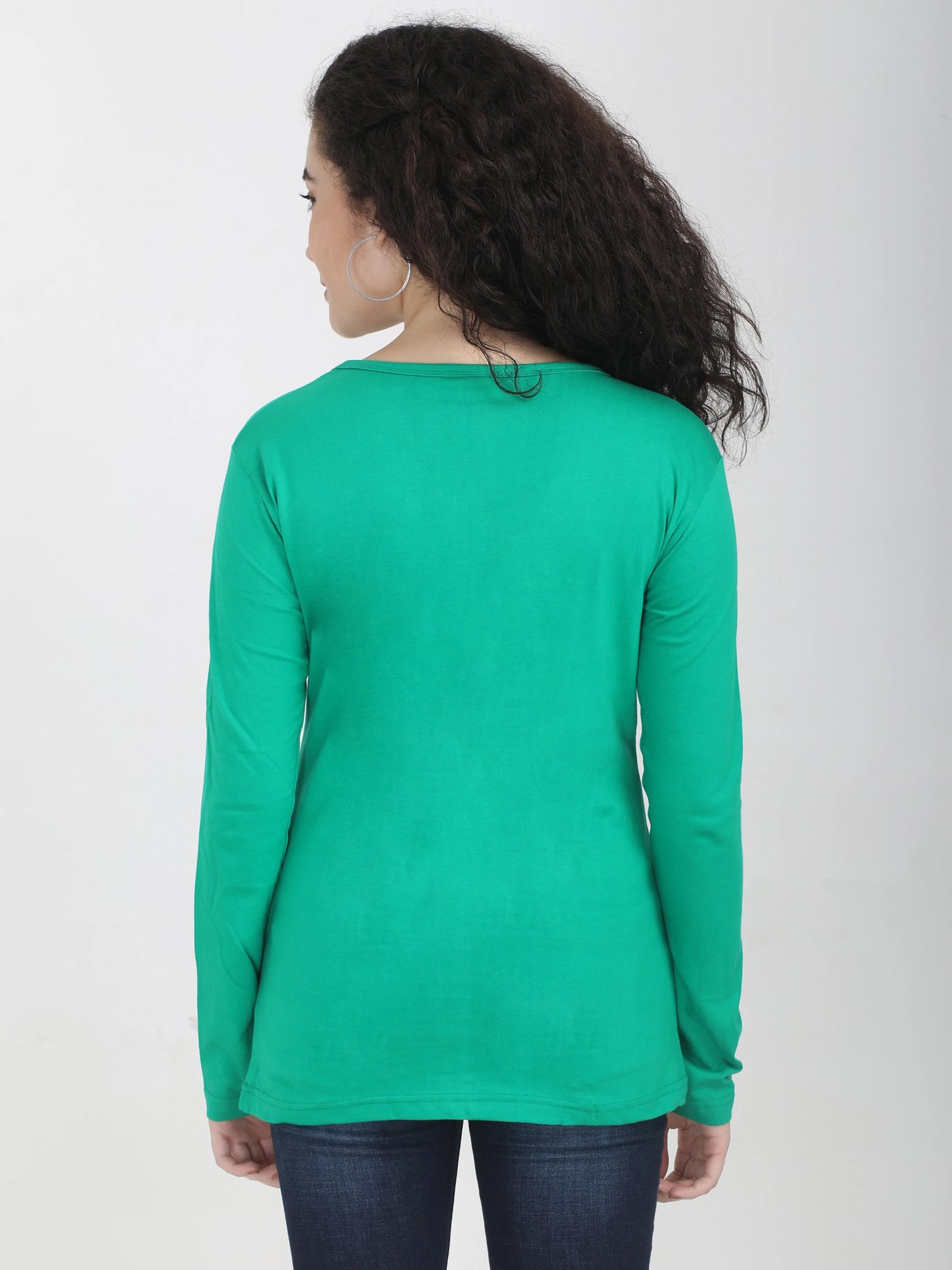 Women's Cotton Plain V Neck Full Sleeve Pakistan Green Color T-Shirt