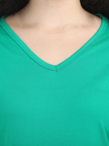Women's Cotton Plain V Neck Full Sleeve Pakistan Green Color T-Shirt