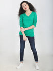 Women's Cotton Plain V Neck Full Sleeve Pakistan Green Color T-Shirt