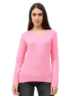 Women's Cotton Plain V Neck Full Sleeve Light Pink Color T-Shirt
