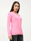 Women's Cotton Plain V Neck Full Sleeve Light Pink Color T-Shirt