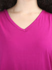 Women's Cotton Plain V Neck Full Sleeve Magenta Color T-Shirt